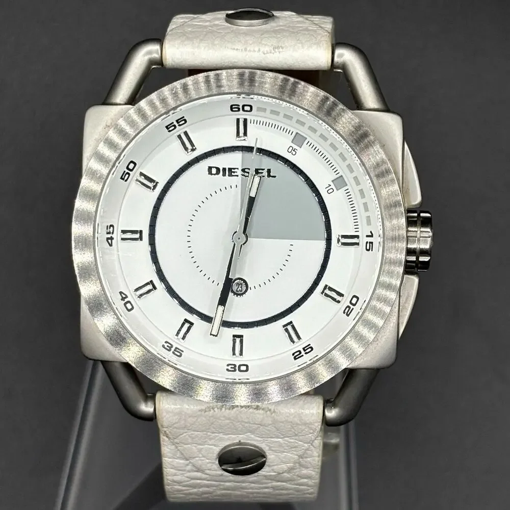 Diesel DZ1577 Descender White Dial White Leather Men’s Watch 46mm
